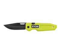 Cuchillo De Bolsillo Plegable Ryobi Rhckf-3 Con Hoja Drop Point De Acero Inoxidable Al Carbono Recubierta Negra, Apertura Con Un Dedo Y Bloqueo De Seguridad, Empuñadura Texturizada Verde/negra