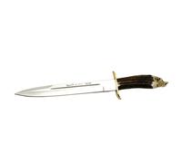 Electropolis Cuchillo de Caza Muela Alcaraz ALCARAZ-26N, puño de asta de Ciervo con pomo Cabeza jabalí, Peso 400 Gramos + Tarjeta Multiusos de Regalo