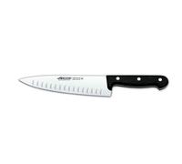 Arcos Cuchillo Chef Granton Acero Inoxidable. Cuchillo cocina para cortar y pelar alimentos pequeños. Mango ergonómico polioximetileno y Hoja 200 mm. Serie Universal. Color negro.