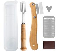 Cuchillo de Panadero, Herramienta de Corte de Pan Panaderos, Mango de Madera Cortador de Pan, Bread Lame, Cuchillo para Masa, Herramienta de Corte de Pan(Curved-line Lame + Straight-line Lame)