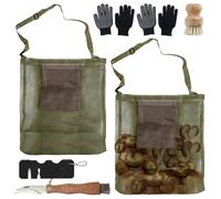 Cuchillo de seta con cepillo, bolsillos de alimentación de red, bolsa para buscar comida con cepillo, afilador de cuchillos y 1 guantes, correa de hombro ajustable, bolsa de recogida de setas para