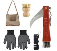 Cuchillo de seta con cepillo, juego de recolectores de setas de acero inoxidable, cuchillo con guantes, cepillo de setas, bolsa para recoger setas, afilador de cuchillos, funda de champiñones