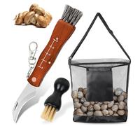 Cuchillo de seta con cepillo y bolsa - Navaja plegable de acero inoxidable con mango de madera y llavero, cuchillo de esponja, incluye bolsa de lona, regalo para recolectores de setas y buscadores de