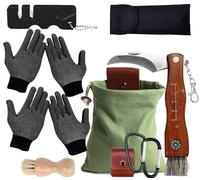 Cuchillo de seta con cepillo y regla, cuchillo de esponja portátil, cuchillo de esponja con mango de madera, cuchillo de champiñón/trufa, navaja plegable, con bolsa de lona Bushcraft, regalo para