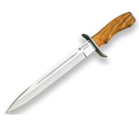Joker Cuchillo deportivo Chamoís CO31, con mango de olivo y hoja de 25,5 cm, funda de cuero marrón, 300 gramos de peso, cruceta inox, herramienta de pesca, caza, camping y senderismo