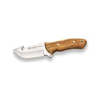 Joker Cuchillo desollador Profesional Venado CO65, con desgarrador en el Lomo, con cachas de Olivo y Hoja de 10 cm, Funda de Cuero, Herramienta de Pesca, Caza, Camping y Senderismo