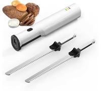 Cuchillo eléctrico inalámbrico para tallar carne con 2 cuchillas dentadas de acero inoxidable de 8 pulgadas y liberación de gatillo de bloqueo de seguridad, cuchillo para tallar eléctrico, cuchillo