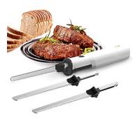 Cuchillo eléctrico inalámbrico para trinchar carne, corte sin esfuerzo con precisión, 2 cuchillas dentadas de acero inoxidable, ideal para carnes, aves y pan, liberación de gatillo de bloqueo de