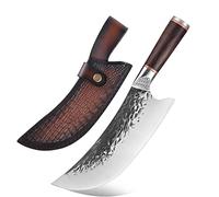 Cuchillo ligeramente diferente, acero de manganeso forjado y afilado. Cuchillo picador, cuchillo de carnicero y también cuchillo universal con funda de piel. Regalos para cocineros