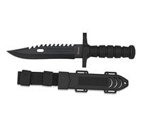 Cuchillo Negro engomado Hoja 19 cm para Caza, Pesca, Camping, Outdoor, Supervivencia y Bushcraft Albainox 32434 + Portabotellas de regalo