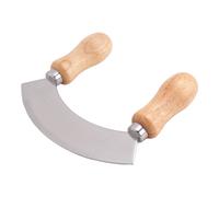 Cuchillo para picar, cuchillo para hierbas con una hoja de acero inoxidable, cortador de pizza con mango de madera para hierbas