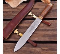 Cuchillo vikingo con cuero/latón vaina forjado a mano 1095 acero MAQ1820