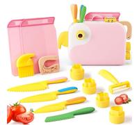 Cuchillos de cocina para niños - Cuchillos Montessori Niños para para cocinar de verdad con caja de almacenamiento para cortar y cocinar frutas o verduras | Cuchillo Aprendizaje Niños 2 años | Rosa