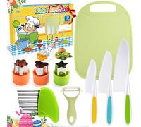 Cuchillos para niños, 9 piezas, a partir de 2 años, estuche de cuchillos de cocina de chef con cortador de verduras, ideal para Navidad o cumpleaños.