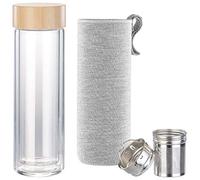Cucina di Modena - Botella de té de doble pared: botella de vidrio de doble pared con funda de neopreno y colador de té, 400 ml (botella isotérmica)