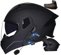 CUCKQUIC Casco de Motocicleta abatible con Bluetooth, Doble Visera, Modular, con certificación ECE/Dot, Integral con micrófono de Respuesta automática, para Adultos, Mujeres y Hombres. A,XXL=63-64cm