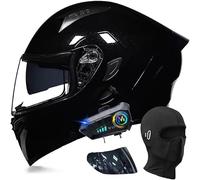 CUCKQUIC Casco de Motocicleta abatible con Bluetooth, Modular, Integral, con Visera Doble y micrófono Integrado para Respuesta automática. A,M=57-58cm