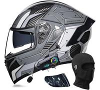 CUCKQUIC Casco de Motocicleta abatible con Bluetooth, Modular, Integral, con Visera Doble y micrófono Integrado para Respuesta automática. N,XL=61-62cm