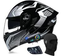 CUCKQUIC Casco de Motocicleta abatible con Bluetooth, Modular, Integral, con Visera Doble y micrófono Integrado para Respuesta automática. O,L=59-60cm