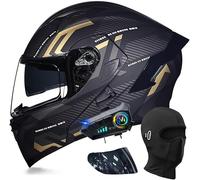 CUCKQUIC Casco de Motocicleta abatible con Bluetooth, Modular, Integral, con Visera Doble y micrófono Integrado para Respuesta automática. F,XL=61-62cm