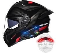 CUCKQUIC Casco De Motocicleta Modular con Bluetooth Y Luces Traseras, Abatible, Integral, Homologado por ECE/Dot, con Visera Doble, Altavoz Y Micrófono Integrados. D,XL(61-62cm)