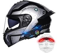 CUCKQUIC Casco De Motocicleta Modular con Bluetooth Y Luces Traseras, Abatible, Integral, Homologado por ECE/Dot, con Visera Doble, Altavoz Y Micrófono Integrados. A,XXXL(65-66cm)