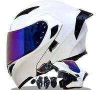 CUCKQUIC Casco de Motocicleta Modular Integral con Bluetooth Integrado, abatible hacia Arriba, homologado por Dot/ECE, con Doble Visera y Correa para la Barbilla, para Hombres y Mujeres. C,XL=59-60cm