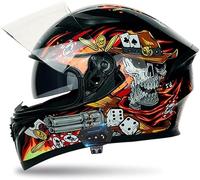 CUCKQUIC Casco Integral De Motocicleta con Bluetooth, Homologado por La ECE, con Doble Visera Y Micrófono para Adultos, Hombres Y Mujeres. A,L(59~60cm)