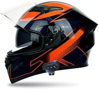 CUCKQUIC Casco Integral De Motocicleta con Bluetooth, Homologado por La ECE, con Doble Visera Y Micrófono para Adultos, Hombres Y Mujeres. B,XXL(63~64cm)