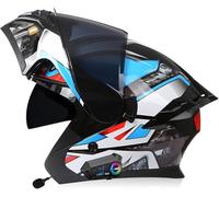 CUCKQUIC Casco Modular De Motocicleta con Bluetooth, Abatible hacia Arriba, con Doble Visera, Forro Extraíble, Ranura Reservada para Auriculares Bluetooth, Certificado ECE para Hombres B,L(59~60CM)