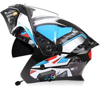 CUCKQUIC Casco Modular De Motocicleta con Bluetooth, Abatible hacia Arriba, con Doble Visera, Forro Extraíble, Ranura Reservada para Auriculares Bluetooth, Certificado ECE para Hombres A,M(57~58CM)