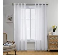 CUCRAF Cortinas con ojales para sala de estar y dormitorio, 225 x 140 cm, juego de 2, translúcidas, blancas, lisas, fáciles de cuidar y resistentes a las arrugas, aspecto de lino