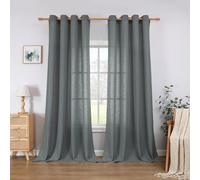 CUCRAF Cortinas de Lino con Ojales, Juego de 2 Unidades, 225 x 140 cm, Color Gris, Semitransparente, con Trabillas, Aspecto de Lino, para salón, Dormitorio