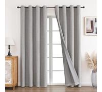 CUCRAF Cortinas opacas con aspecto de lino, cortinas opacas con ojales, para salón o dormitorio, cortinas opacas de lino gris-blanco 245 x 140 cm, juego de 2 unidades, cortinas térmicas opacas