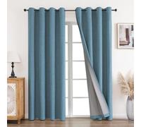 CUCRAF Cortinas opacas de lino 100 % con ojales, color azul cielo, 245 x 140 cm, juego de 2 unidades, cortinas térmicas, protección contra el frío, aislamiento acústico, para salón o dormitorio