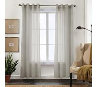 CUCRAF Cortinas transparentes con ojales para sala de estar y dormitorio, 260 x 140 cm, juego de 2 cortinas translúcidas, color gris claro, lisas, de fácil cuidado y sin arrugas, aspecto de lino
