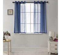 CUCRAF Cortinas Transparentes con Ojales para salón y Dormitorio, 145 x 140 cm, Juego de 2 Cortinas translúcidas, Color Azul Liso, fáciles de Limpiar y sin Arrugas en Aspecto de Lino