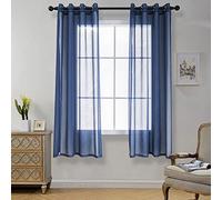 CUCRAF Cortinas Transparentes con Ojales para salón y Dormitorio, 160 x 140 cm, Juego de 2 Cortinas translúcidas, Color Azul Liso, fáciles de Limpiar y sin Arrugas en Aspecto de Lino