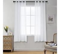 CUCRAF Cortinas transparentes con ojales para salón y dormitorio, 160 x 140 cm, juego de 2 unidades, translúcidas, color blanco, monocolor, fácil de limpiar y no se arruga, con aspecto de lino