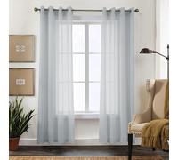 CUCRAF Cortinas Transparentes con Ojales para salón y Dormitorio, 195 x 140 cm, Juego de 2 Unidades, Color Gris y Azul, Cortinas monocromáticas, fáciles de Limpiar, con Aspecto de Lino