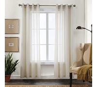 CUCRAF Cortinas transparentes con ojales para salón y dormitorio, 225 x 140 cm, juego de 2 cortinas translúcidas de lino, cortinas lisas de aspecto lino, fáciles de cuidar y sin arrugas