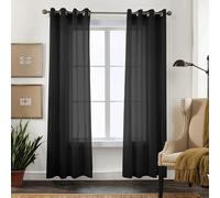CUCRAF Cortinas transparentes con ojales para salón y dormitorio, 225 x 140 cm, juego de 2 unidades, cortinas translúcidas negras, cortinas de fácil cuidado y sin arrugas con aspecto de lino