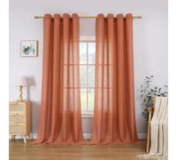CUCRAF Juego de 2 cortinas de lino auténticas con ojales, 175 x 140 cm, terracota, semitransparentes, con trabillas, aspecto de lino, para salón, dormitorio