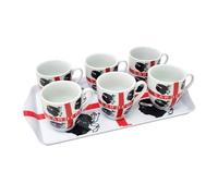 CUCUBA Juego de 6 tazas de café con bandeja Cerdeña Bandera de los Cuatro Moros 70 ml lavables