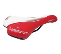 CUCUBA Montegrappa - Sillín con orificio antiprostático para bicicleta de carreras, senderismo, Cross y MTB, de piel sintética Liberty 1400, color blanco y rojo