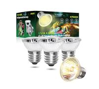 CucuGo 50W E27 UVA UVB Lámpara Solarde Espectro Completo Toma el Sol Regulable Bombilla de Calentamiento de Reptiles para Reptiles y Anfibios Lagarto Tortuga Araña Serpiente (4Pcs, Luz Cálida 2700K)