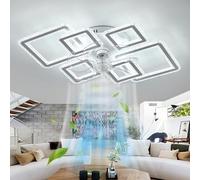 Cucummn Lampara Ventilador Techo Grande Marco Cuadrado Moderno Smart Ventilador de Techo con Luz Y Mando A Distancia Regulable Memoria Cristales Ceiling Fan With Light 6 Velocidades Reversible Salón