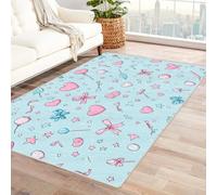 CUDAOO Alfombra Moderna con patrón geométrico, Pelo Corto Adornos Rosas y Azules para Sala de Estar, Oficina, Mesa de café, Cama, balcón（Azul-90x150cm