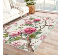 CUDAOO Alfombra Moderna con patrón geométrico, Pelo Corto Aves de peonía para Sala de Estar, Oficina, Mesa de café, Cama, balcón(Rosa claro-150x210cm