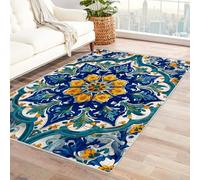 CUDAOO Alfombra Moderna con patrón geométrico, Pelo Corto Azulejo Azul para Sala decoración del hogar, Oficina y Entrada(polícromo-210x300cm